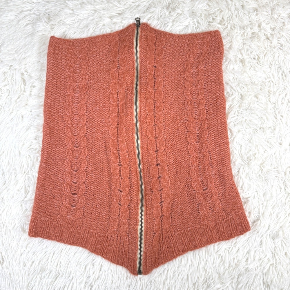 Noonday Collection Alpaca Wool Blend Cable Knit Zip Cowl Neck Scarf Orange Fall